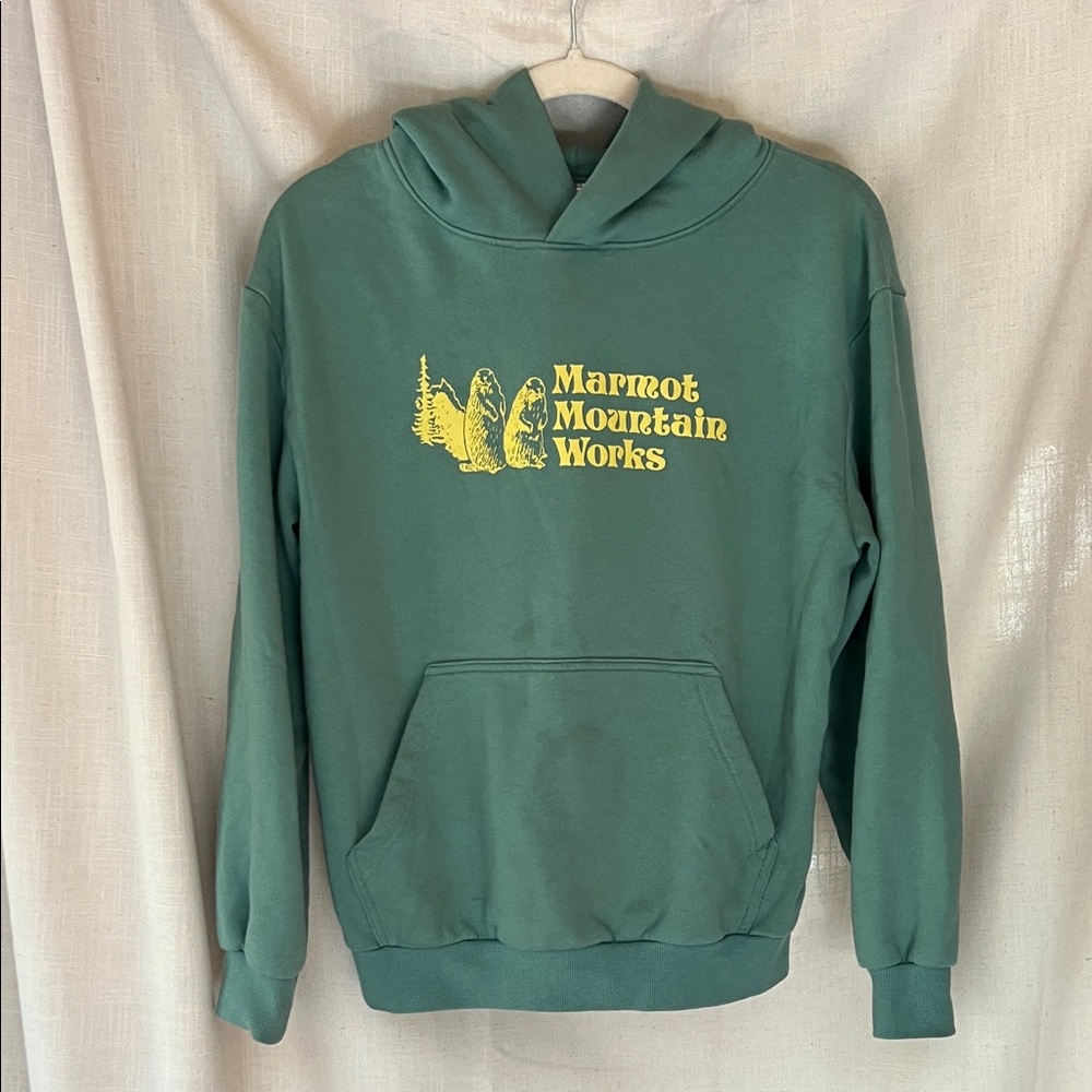 Marmot Forest Green Hoodie with Yellow Logo